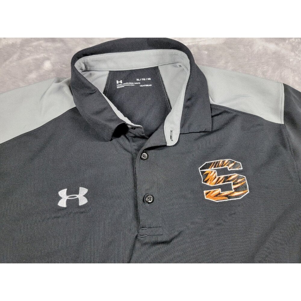 Under Armour Shirt Polo Men's XL Loose Heatgear Black, Gray, Tiger, embroidered